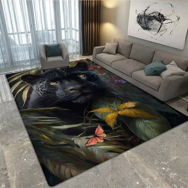 3D Black Panther Living Room Carpet Large Area Carpet Animal Lion Tiger Bedroom Home Decor Tribal Bedroom Carpet Decoration - Tiaki Apparel