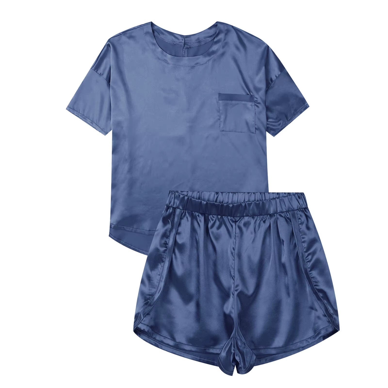 Casual Women Nightie 2Pcs Satin Pajamas Sets Summer Solid Color Pocket Tops with Shorts Sleep Bottoms Sleepwear Lounge Nightwear - Tiaki Apparel