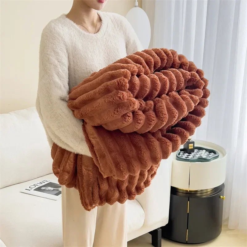 Flannel Blanket Warm Thickened Coral Fleece Blanket Office Milk Fleece Nap Blanket Rabbit Plush Throw Blanket - Tiaki Apparel