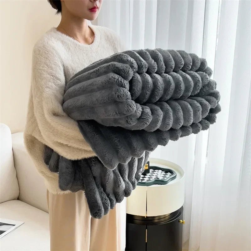 Flannel Blanket Warm Thickened Coral Fleece Blanket Office Milk Fleece Nap Blanket Rabbit Plush Throw Blanket - Tiaki Apparel