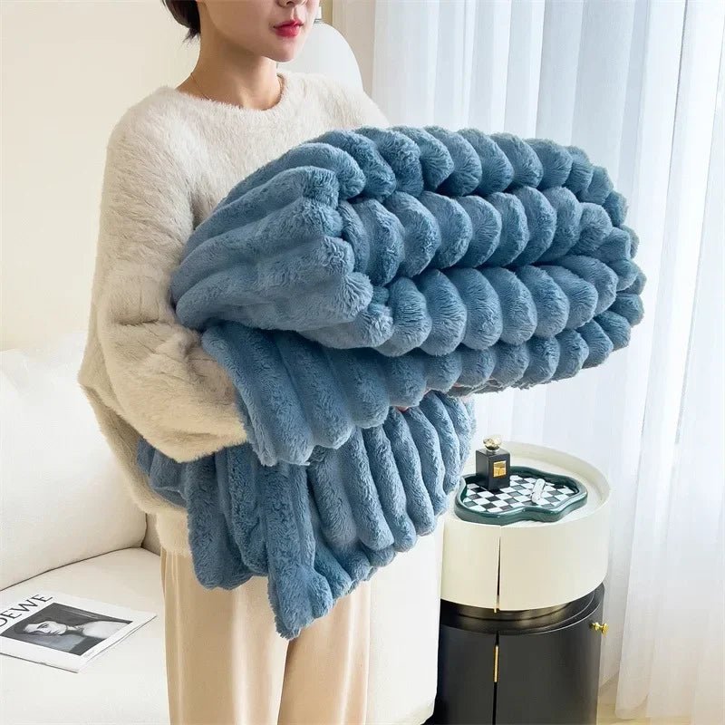 Flannel Blanket Warm Thickened Coral Fleece Blanket Office Milk Fleece Nap Blanket Rabbit Plush Throw Blanket - Tiaki Apparel