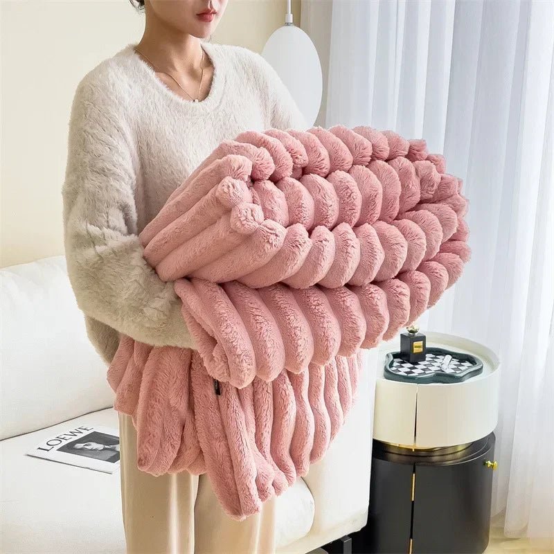 Flannel Blanket Warm Thickened Coral Fleece Blanket Office Milk Fleece Nap Blanket Rabbit Plush Throw Blanket - Tiaki Apparel