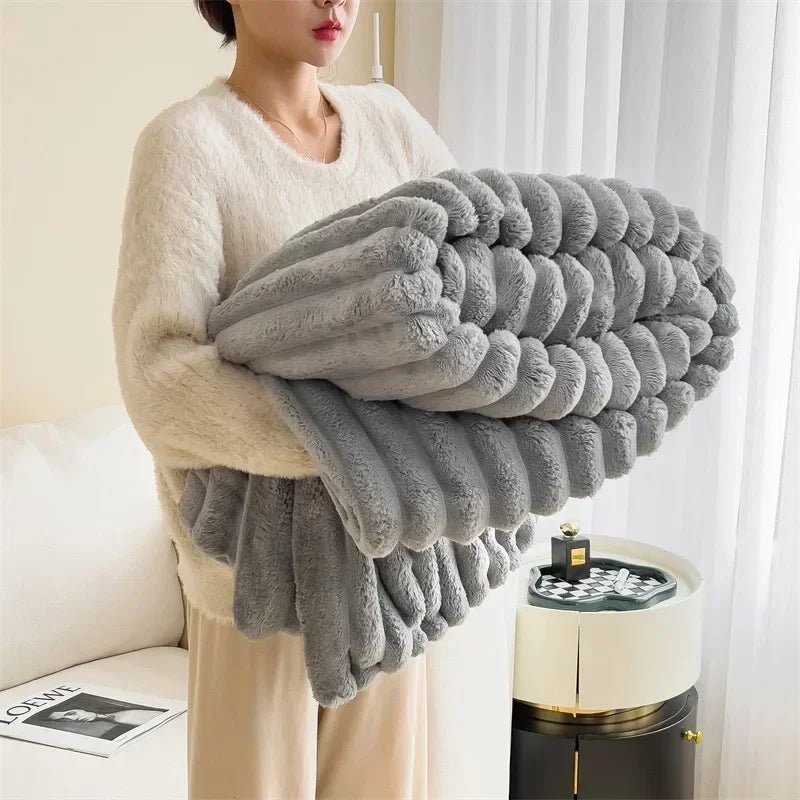 Flannel Blanket Warm Thickened Coral Fleece Blanket Office Milk Fleece Nap Blanket Rabbit Plush Throw Blanket - Tiaki Apparel